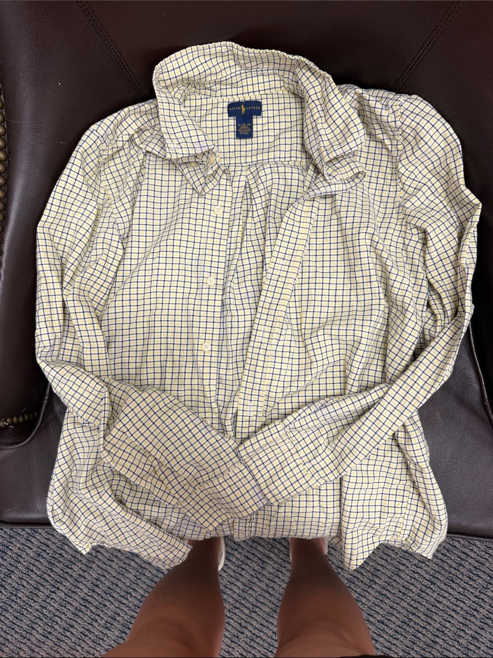 Ralph Lauren Cream and Blue Checked Button-Down Shirt
